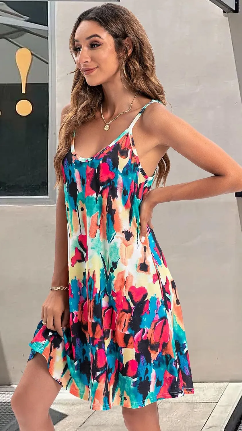 JOELLYUS Womens Spaghetti Strap Dress Summer Dresses Beach Cover Ups Casual Sundresses with Pockets