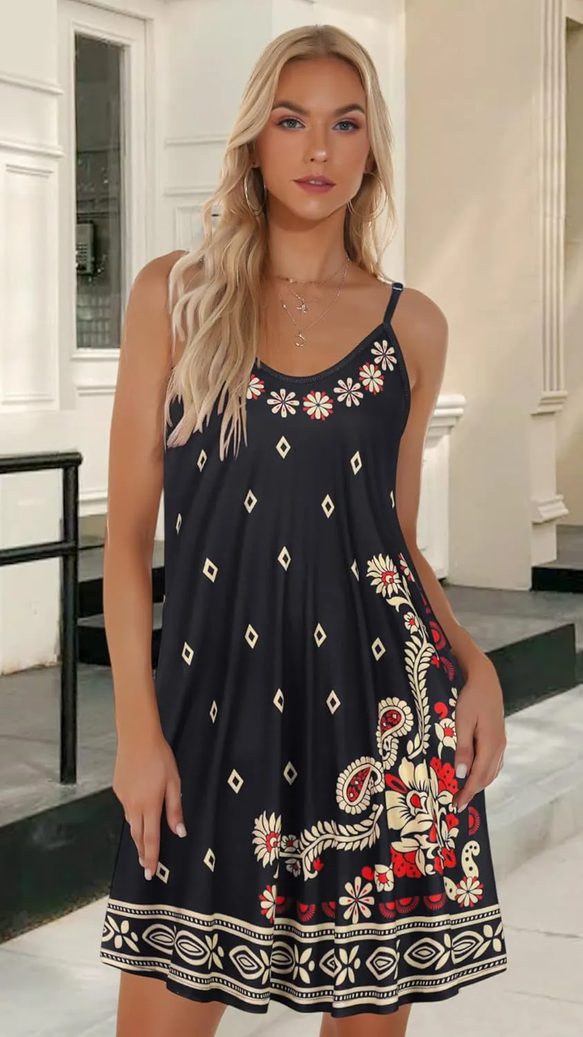 JOELLYUS Womens Spaghetti Strap Dress Summer Dresses Beach Cover Ups Casual Sundresses with Pockets