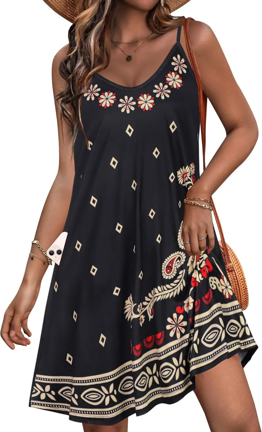 JOELLYUS Womens Spaghetti Strap Dress Summer Dresses Beach Cover Ups Casual Sundresses with Pockets