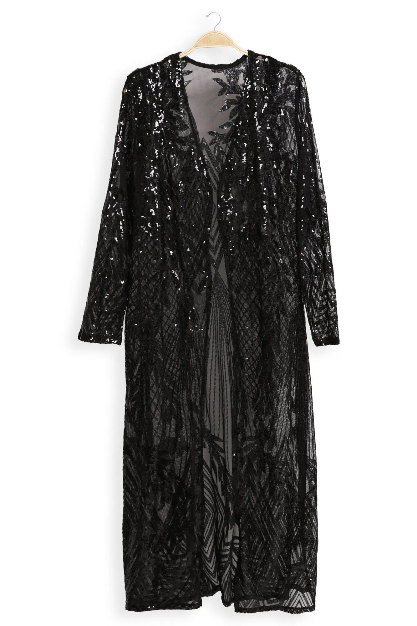 JP3523 Camille Leaves Pattern Sequin Long Kimono