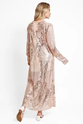 JP3523 Camille Leaves Pattern Sequin Long Kimono