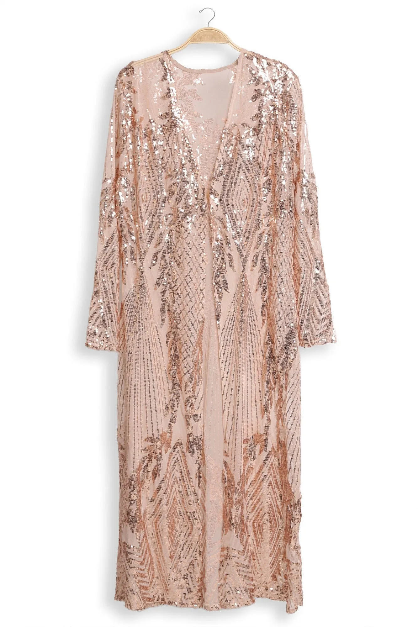 JP3523 Camille Leaves Pattern Sequin Long Kimono