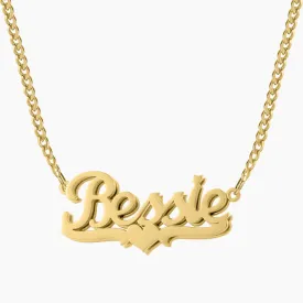 Kids Double Plated Heart Name Necklace w/ Cuban Chain