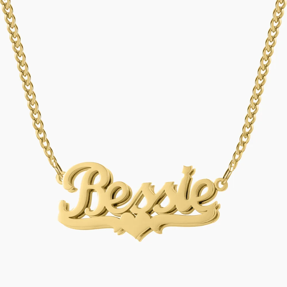 Kids Double Plated Heart Name Necklace w/ Cuban Chain