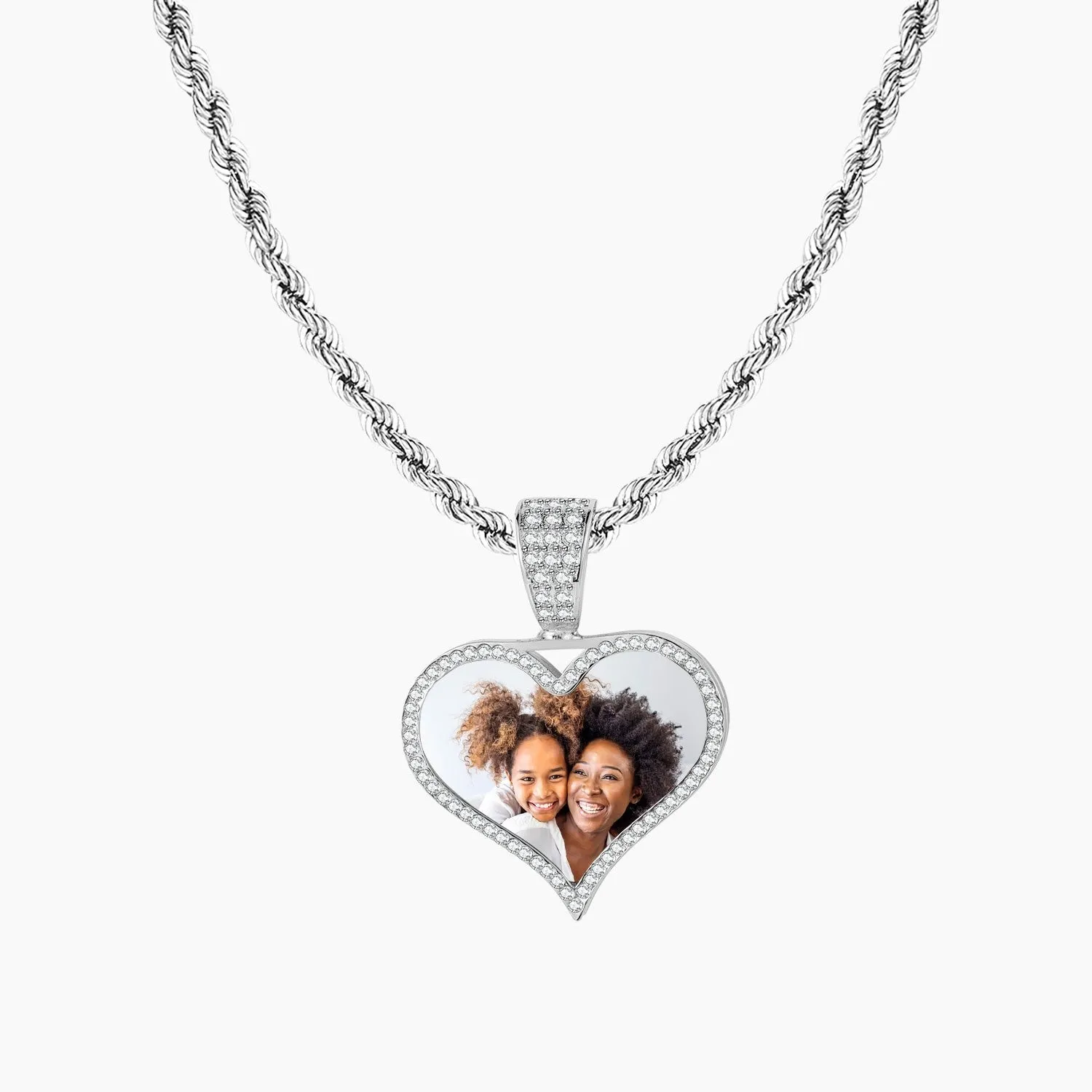 Kids Iced Photo Pendant w/ Rope Chain