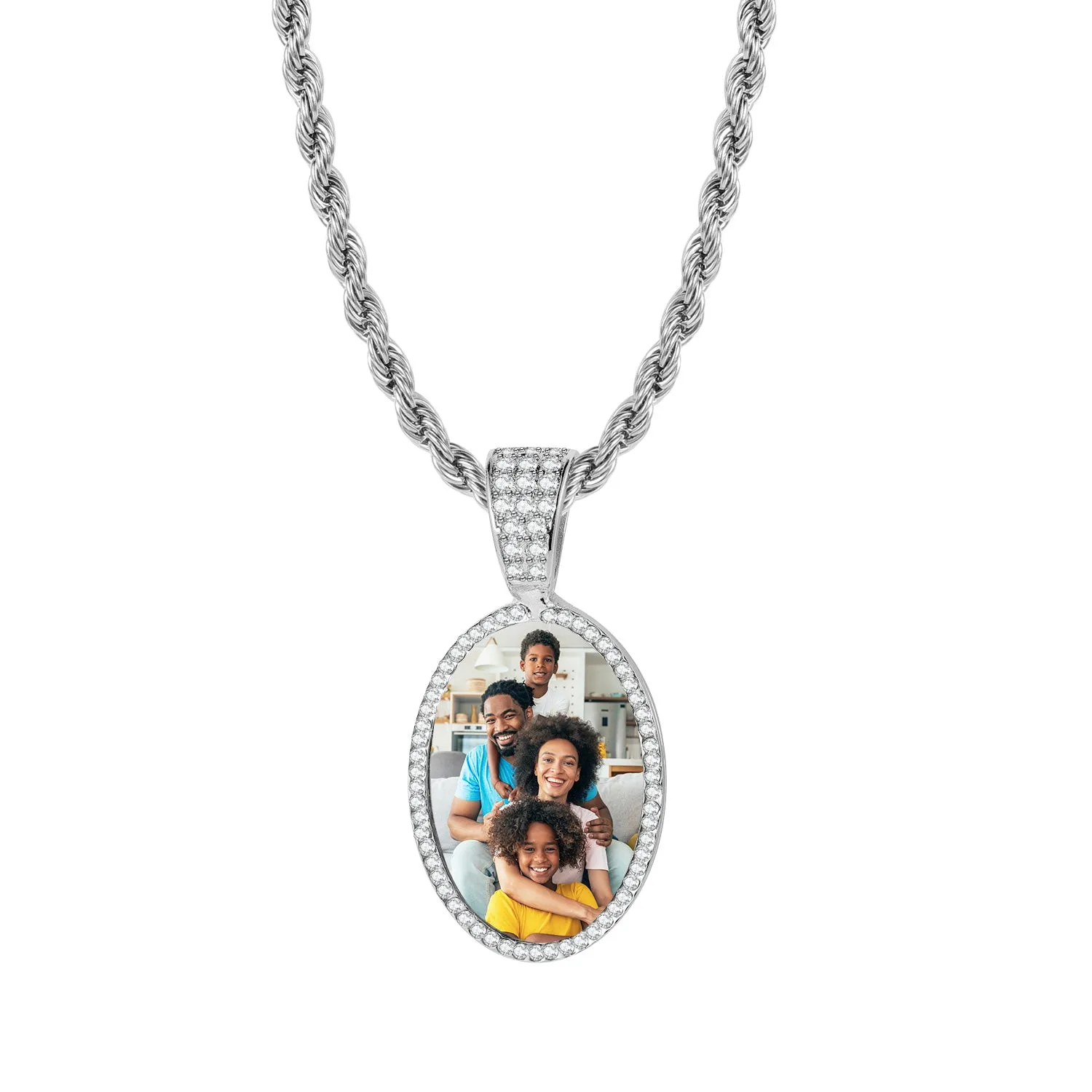 Kids Iced Photo Pendant w/ Rope Chain
