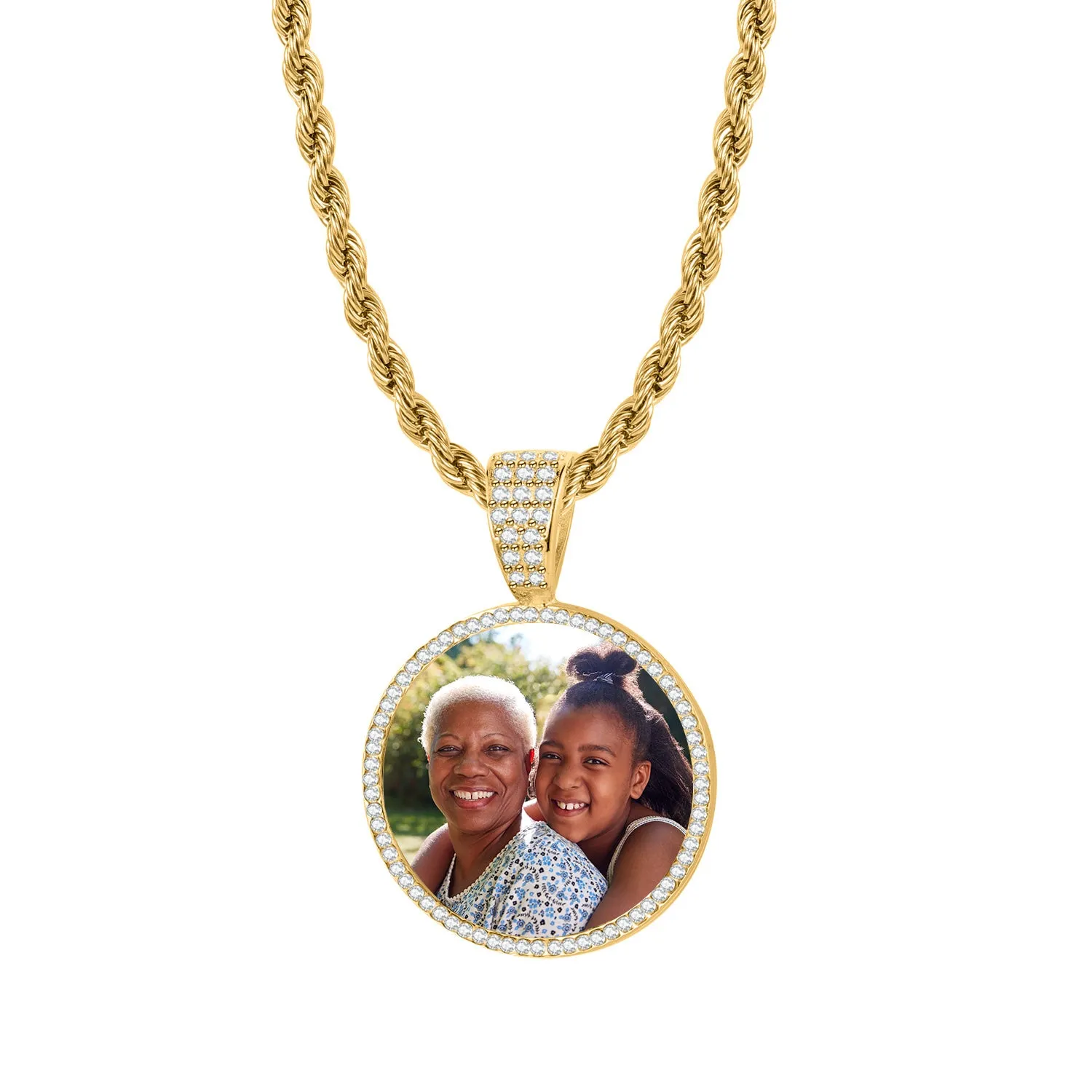 Kids Iced Photo Pendant w/ Rope Chain