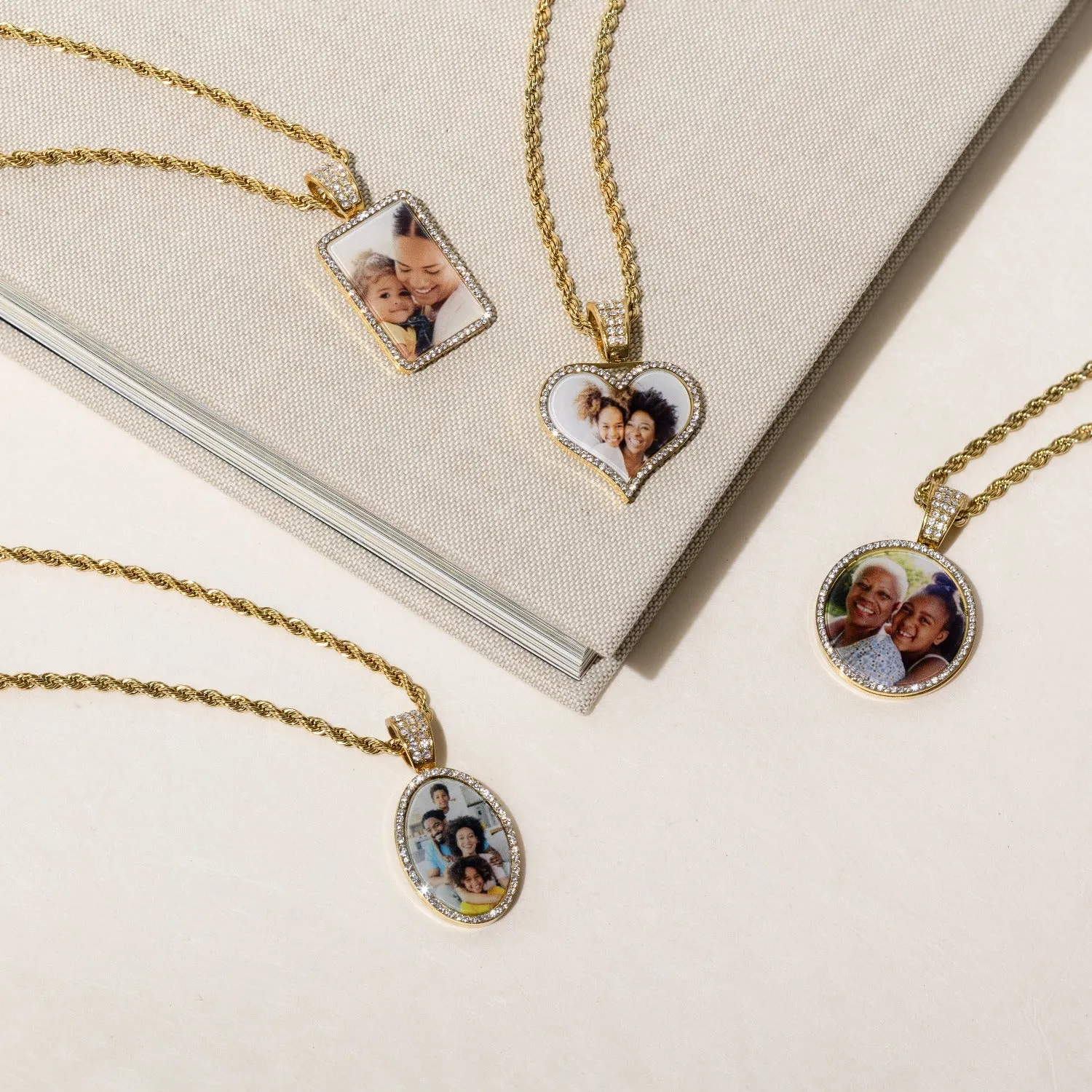 Kids Iced Photo Pendant w/ Rope Chain