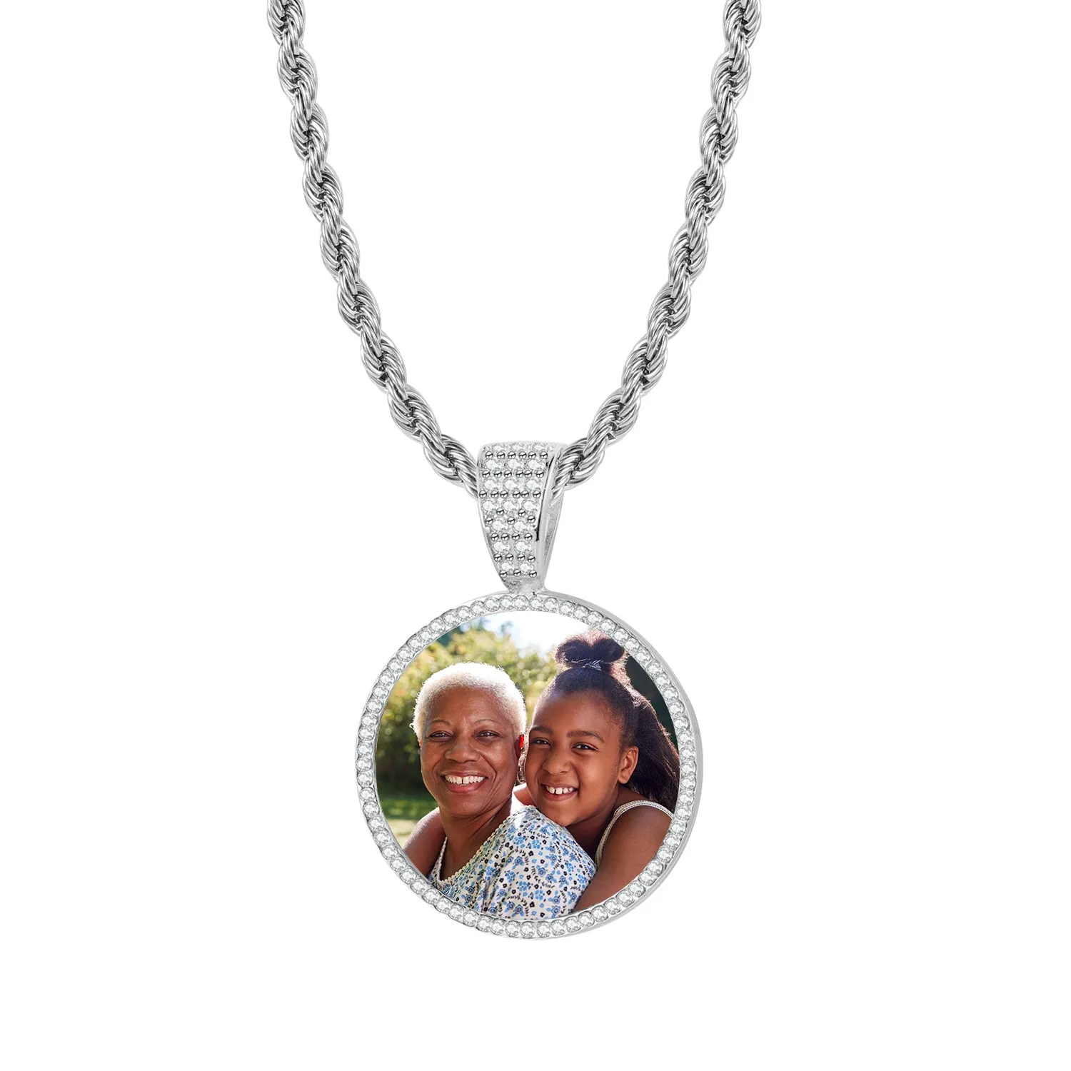 Kids Iced Photo Pendant w/ Rope Chain