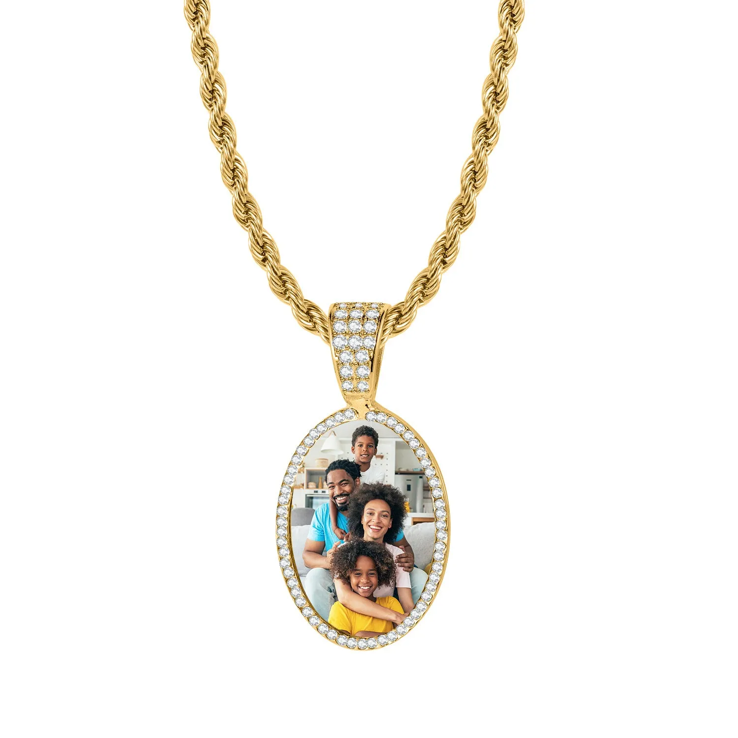 Kids Iced Photo Pendant w/ Rope Chain