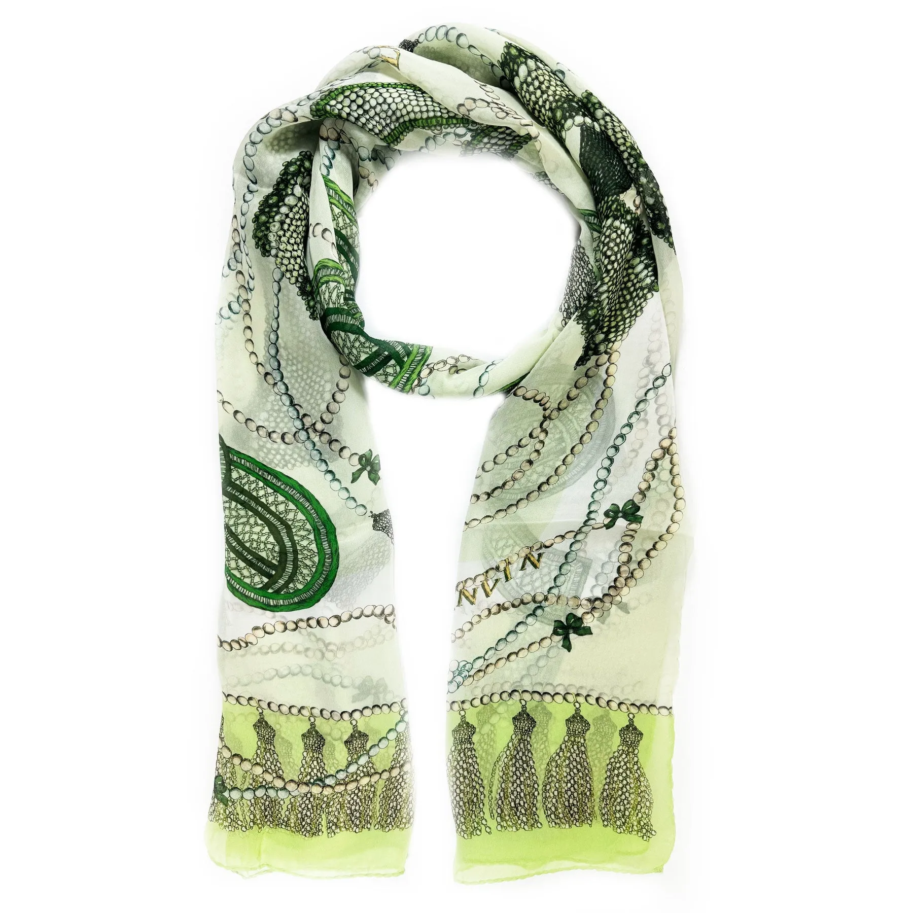 Lanvin Scarf Curb Laces Green - Chiffon Silk Shawl SALE
