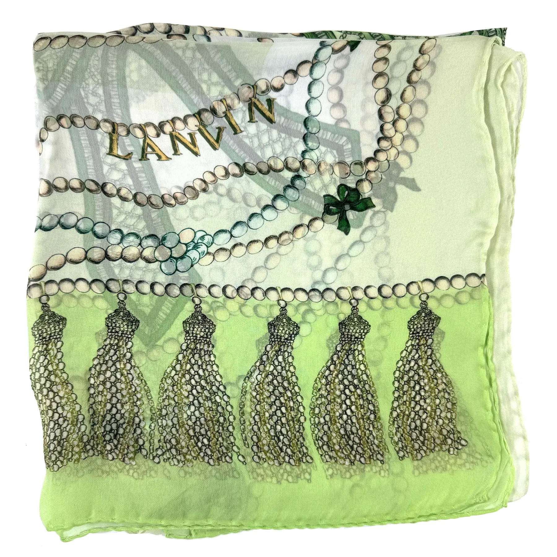 Lanvin Scarf Curb Laces Green - Chiffon Silk Shawl SALE