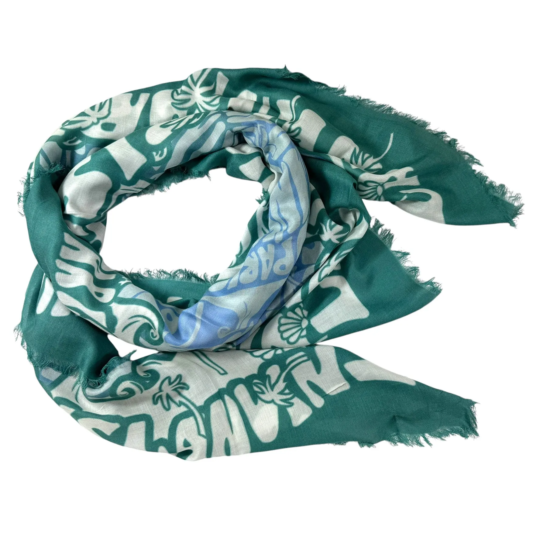 Lanvin Scarf Seafoam Island Design - Extra Large 55 Inch Square Wrap FINAL SALE