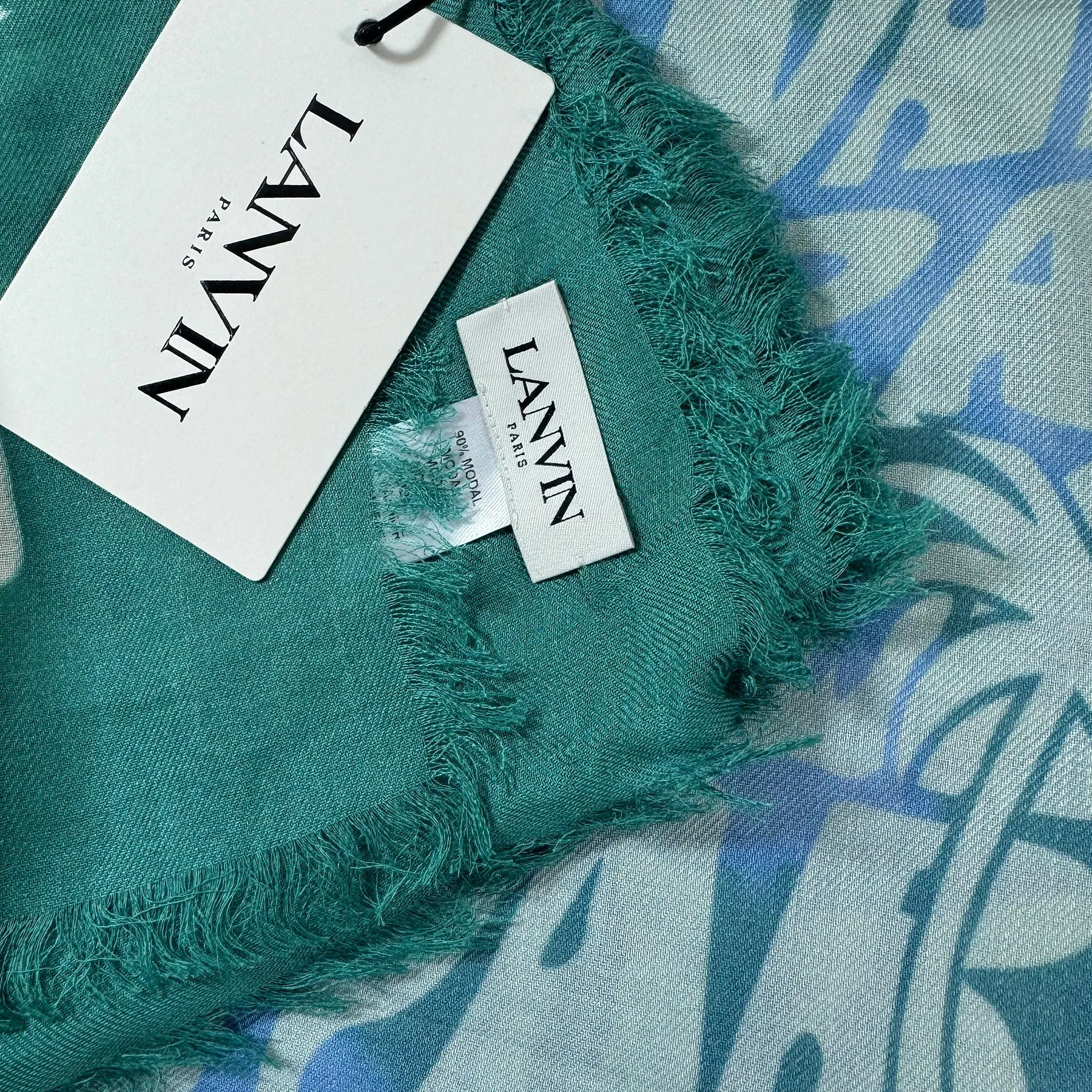 Lanvin Scarf Seafoam Island Design - Extra Large 55 Inch Square Wrap FINAL SALE