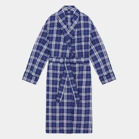 Large Blue Check Cotton Gown With Navy Piping