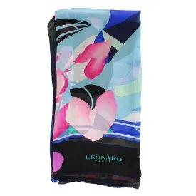 Leonard Paris Scarf Black Royal Blue Pink Floral - Chiffon Silk Shawl FINAL SALE