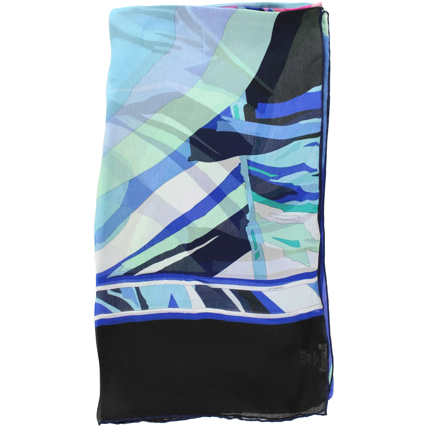 Leonard Paris Scarf Black Royal Blue Pink Floral - Chiffon Silk Shawl FINAL SALE