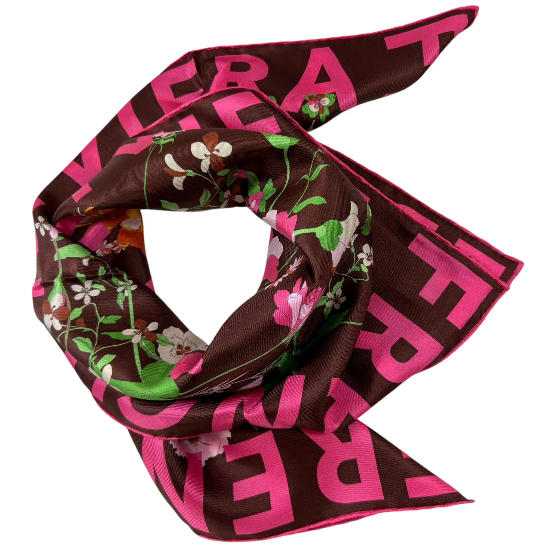 Leonard Paris Scarf Brown Pink French Riviera Floral - Twill Silk Large Square Scarf