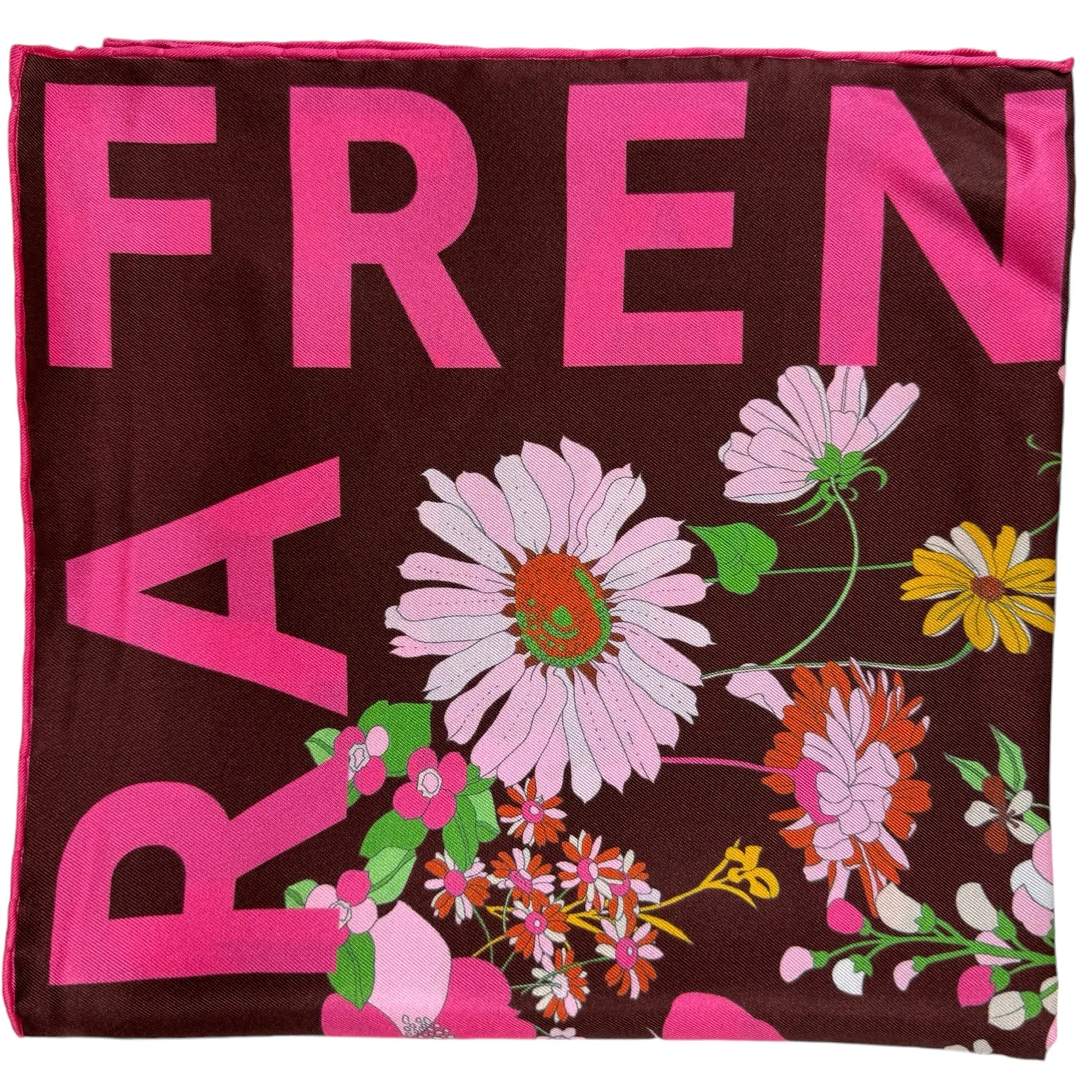 Leonard Paris Scarf Brown Pink French Riviera Floral - Twill Silk Large Square Scarf