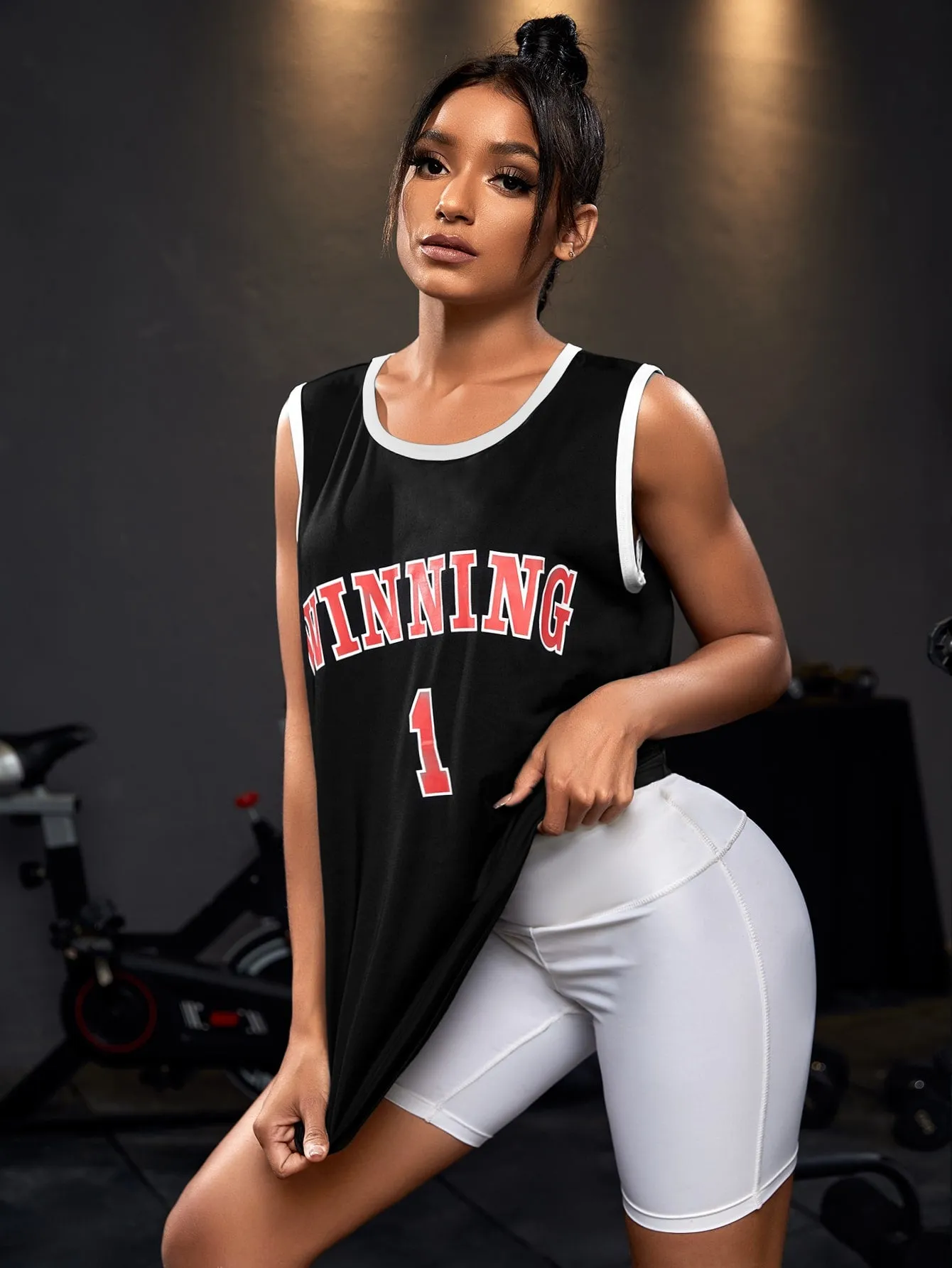 Letter Graphic Contrast Binding Sports Tank Top SS23