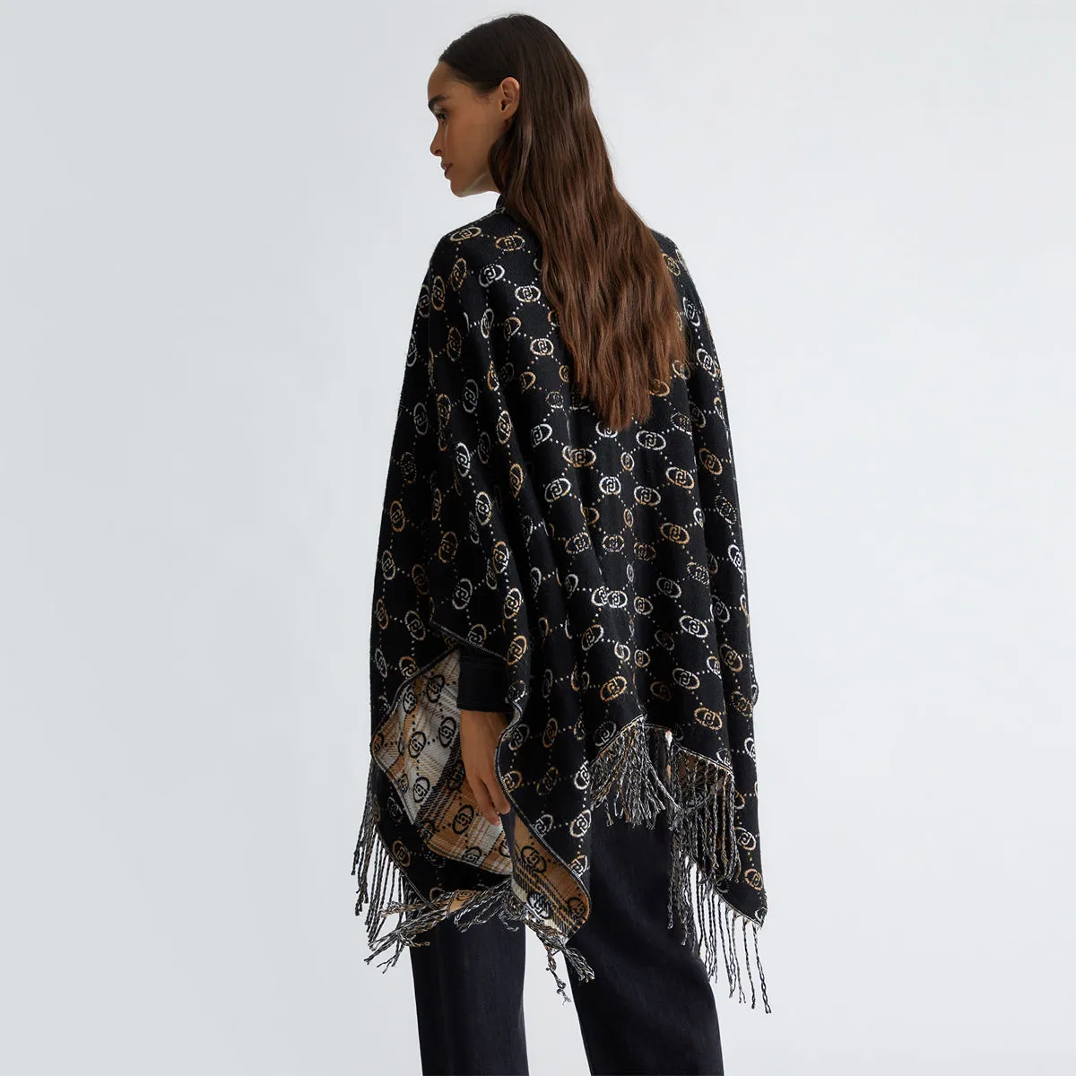 Liu Jo - Poncho con Logo Jacquard Black - 2F4014T0300 - BLACK