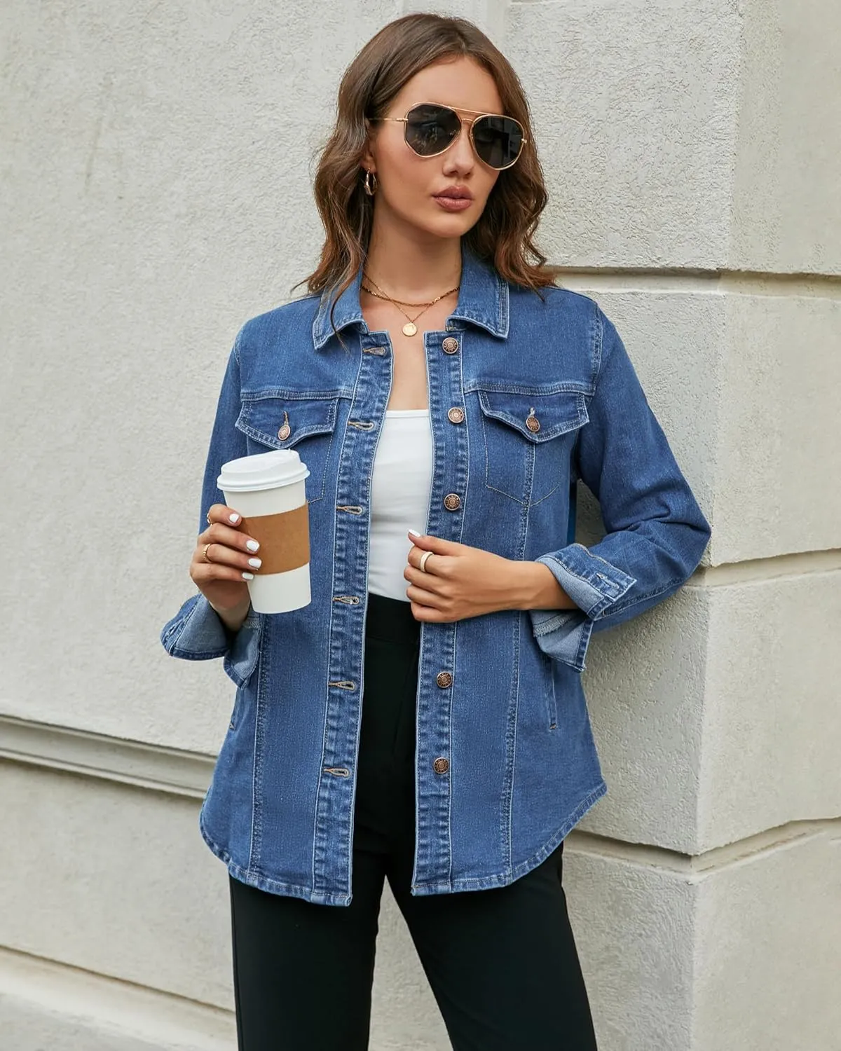 luvamia 2025 Jean Jackets for Women Fashion Denim Jacket Western Oversized Shacket Jacket Button Up with Pockets