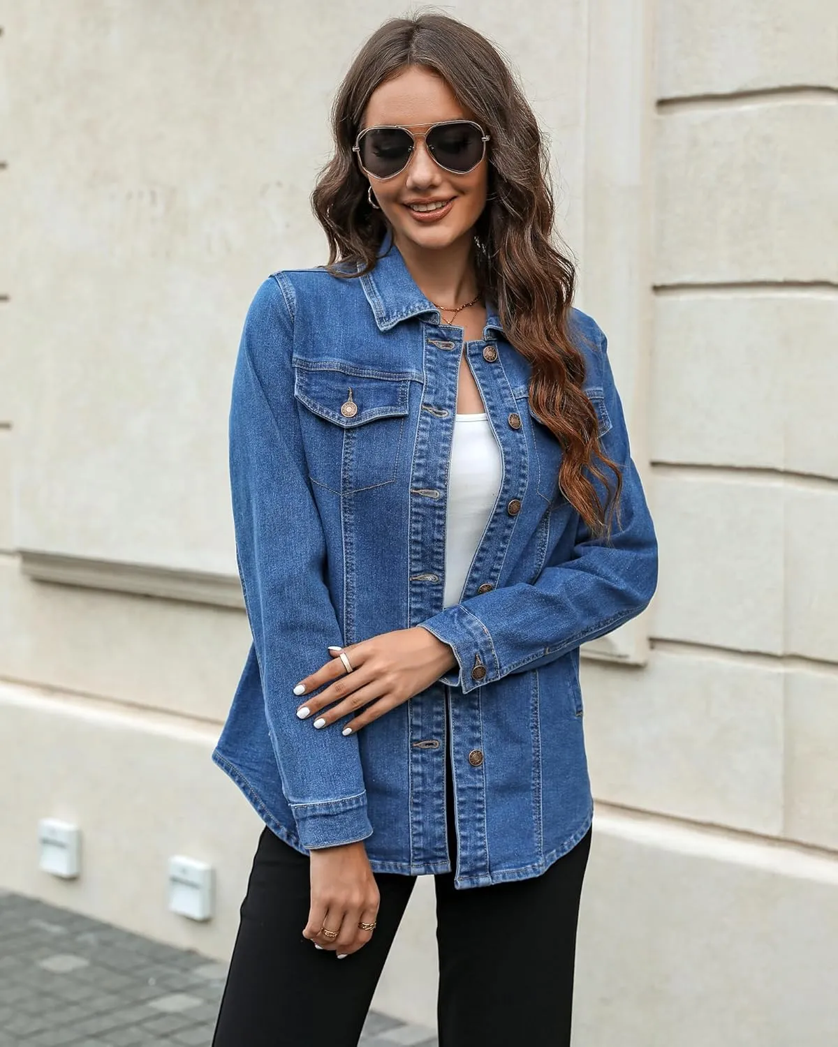 luvamia 2025 Jean Jackets for Women Fashion Denim Jacket Western Oversized Shacket Jacket Button Up with Pockets