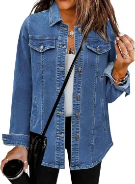 luvamia 2025 Jean Jackets for Women Fashion Denim Jacket Western Oversized Shacket Jacket Button Up with Pockets