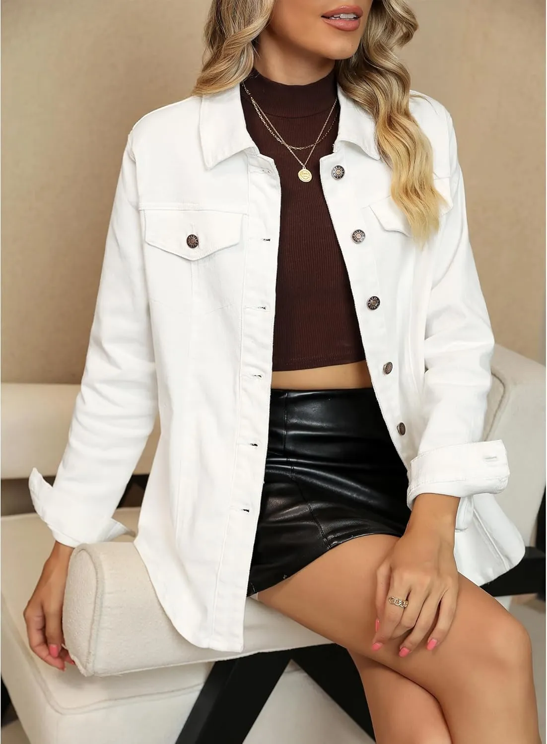 luvamia 2025 Jean Jackets for Women Fashion Denim Jacket Western Oversized Shacket Jacket Button Up with Pockets