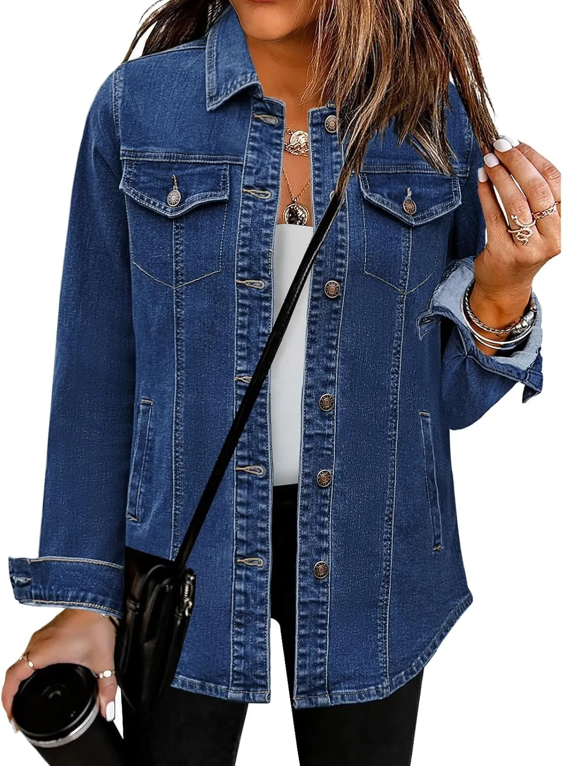 luvamia 2025 Jean Jackets for Women Fashion Denim Jacket Western Oversized Shacket Jacket Button Up with Pockets