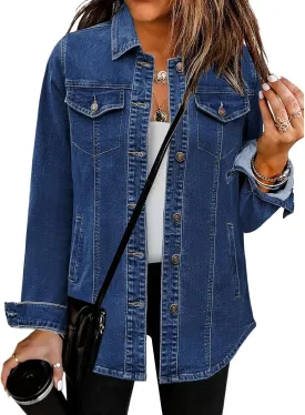 luvamia 2025 Jean Jackets for Women Fashion Denim Jacket Western Oversized Shacket Jacket Button Up with Pockets
