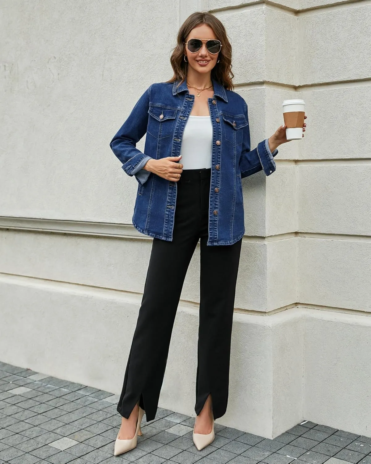 luvamia 2025 Jean Jackets for Women Fashion Denim Jacket Western Oversized Shacket Jacket Button Up with Pockets