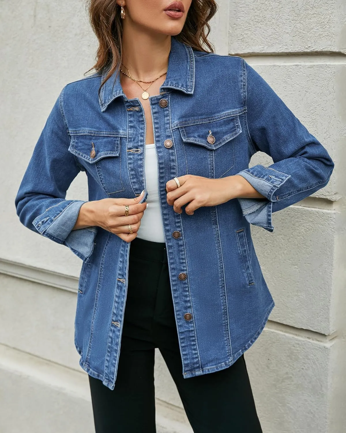 luvamia 2025 Jean Jackets for Women Fashion Denim Jacket Western Oversized Shacket Jacket Button Up with Pockets