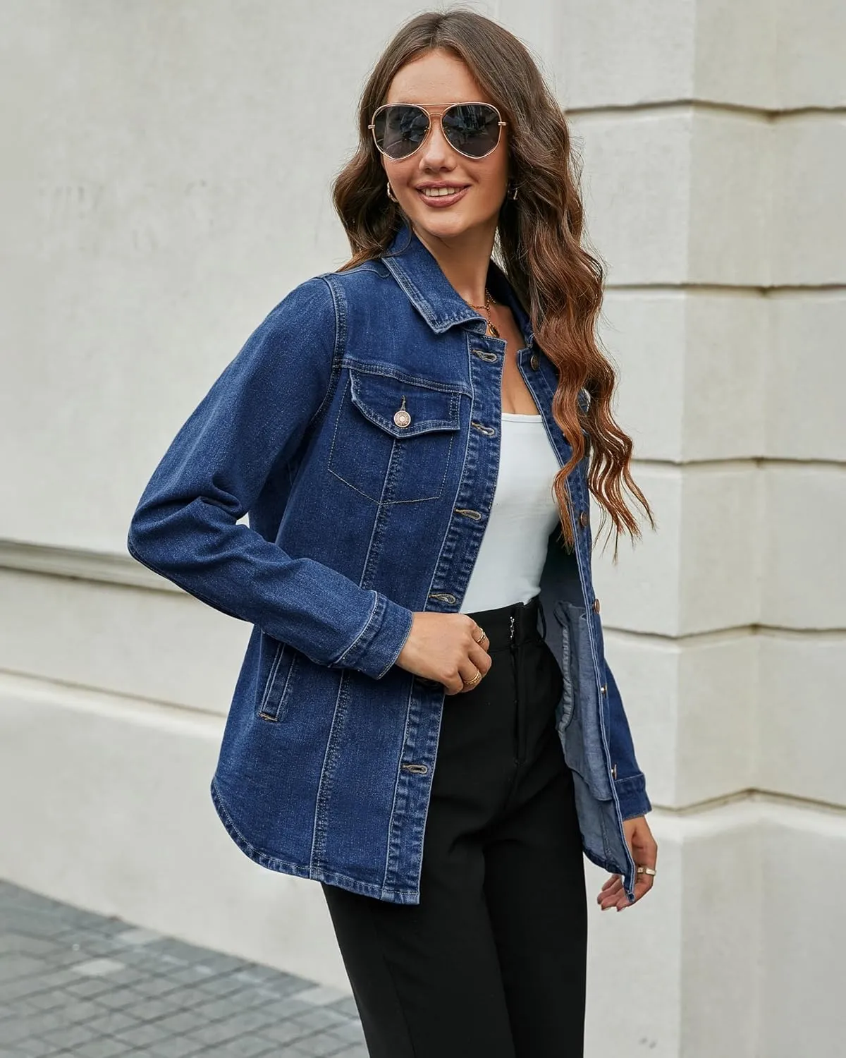 luvamia 2025 Jean Jackets for Women Fashion Denim Jacket Western Oversized Shacket Jacket Button Up with Pockets