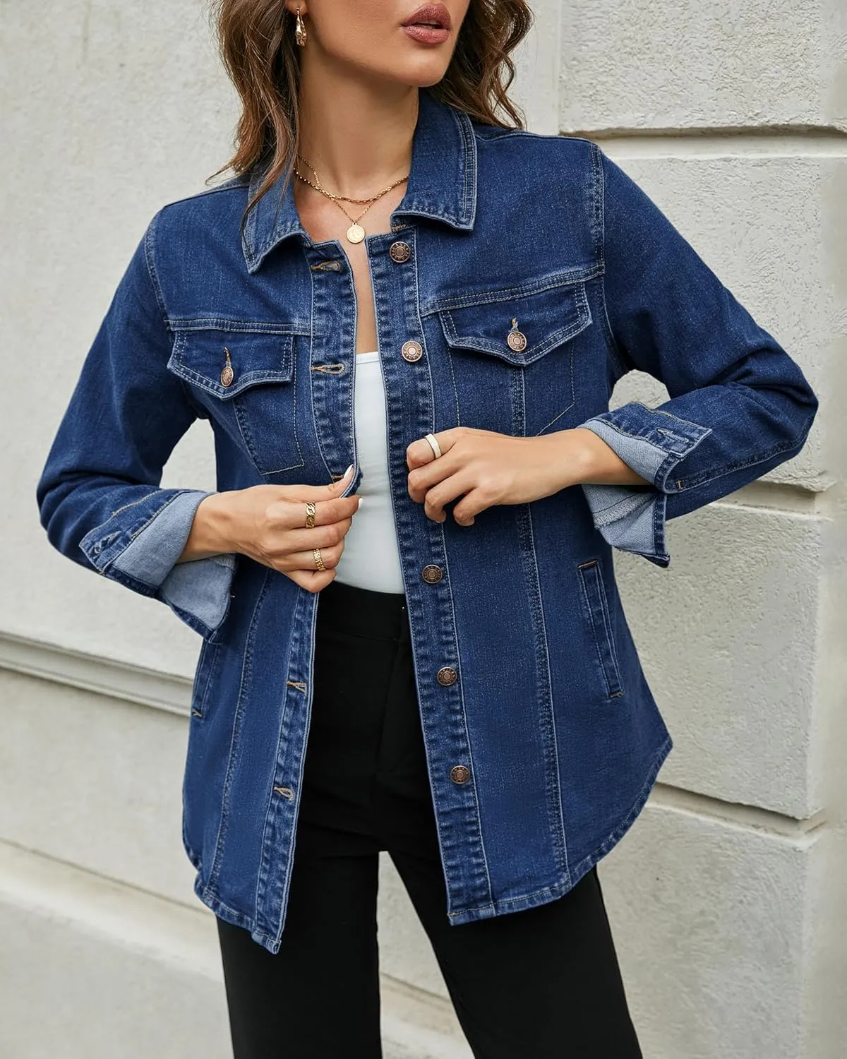 luvamia 2025 Jean Jackets for Women Fashion Denim Jacket Western Oversized Shacket Jacket Button Up with Pockets