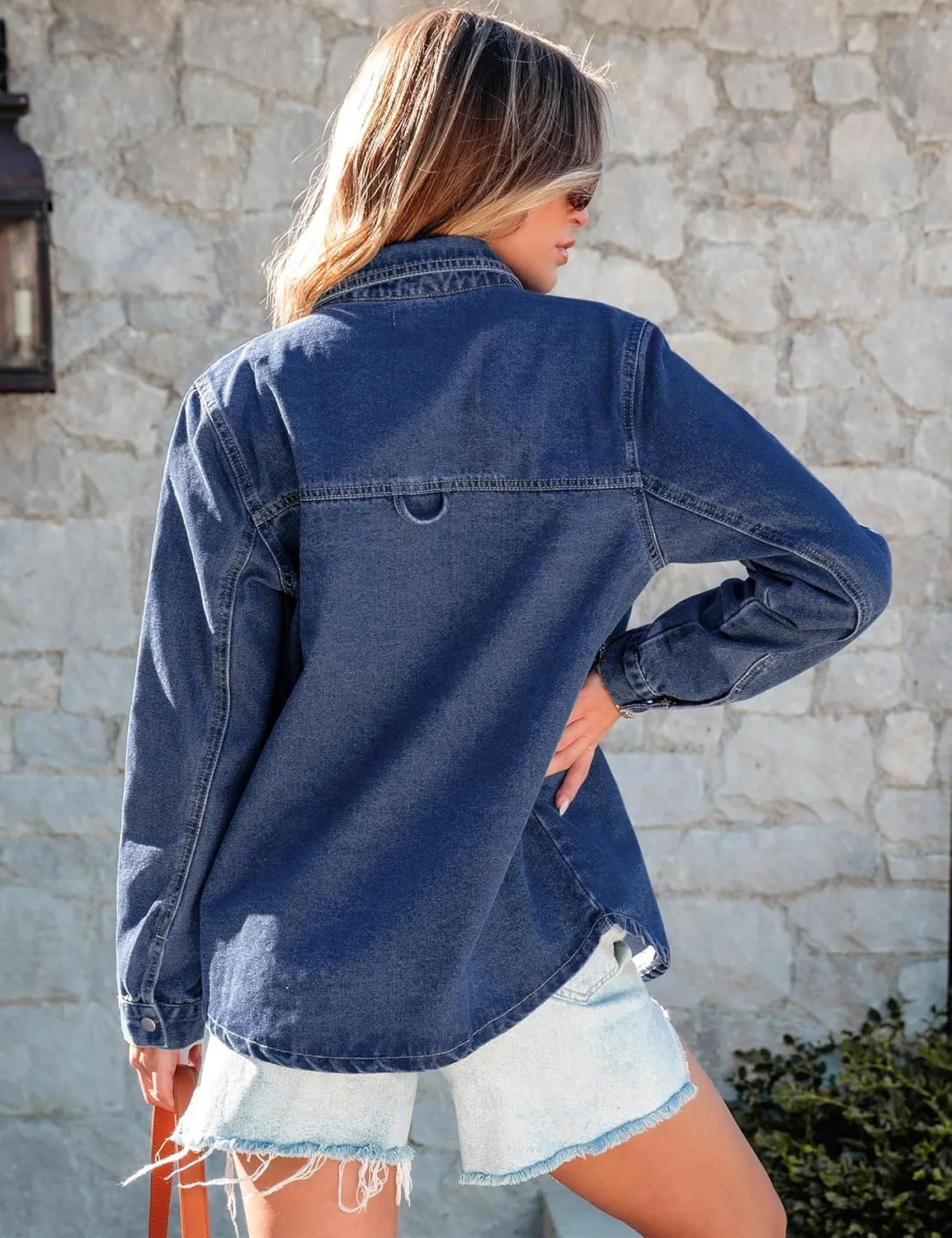 luvamia Denim Jackets for Women Trendy Long Sleeve Jean Jacket Casual Button Down Western Flat Pocket Shacket