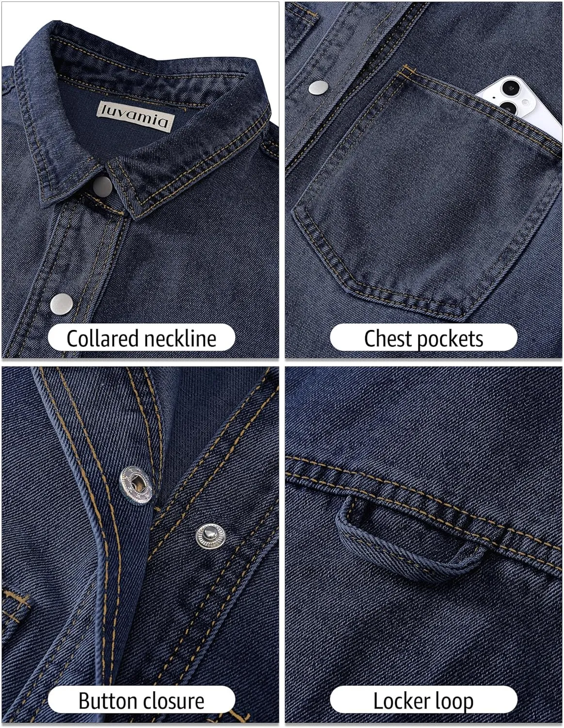 luvamia Denim Jackets for Women Trendy Long Sleeve Jean Jacket Casual Button Down Western Flat Pocket Shacket