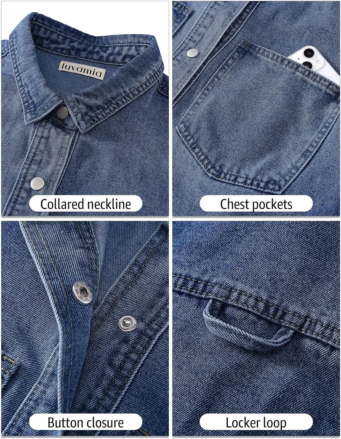 luvamia Denim Jackets for Women Trendy Long Sleeve Jean Jacket Casual Button Down Western Flat Pocket Shacket