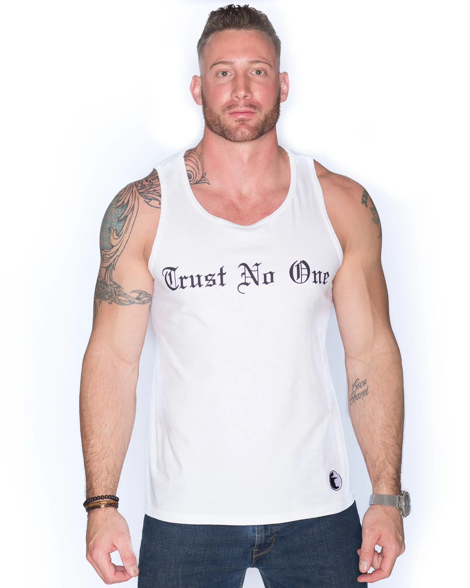 Men's Face of Trust No One Tank Top - Heathered Gray