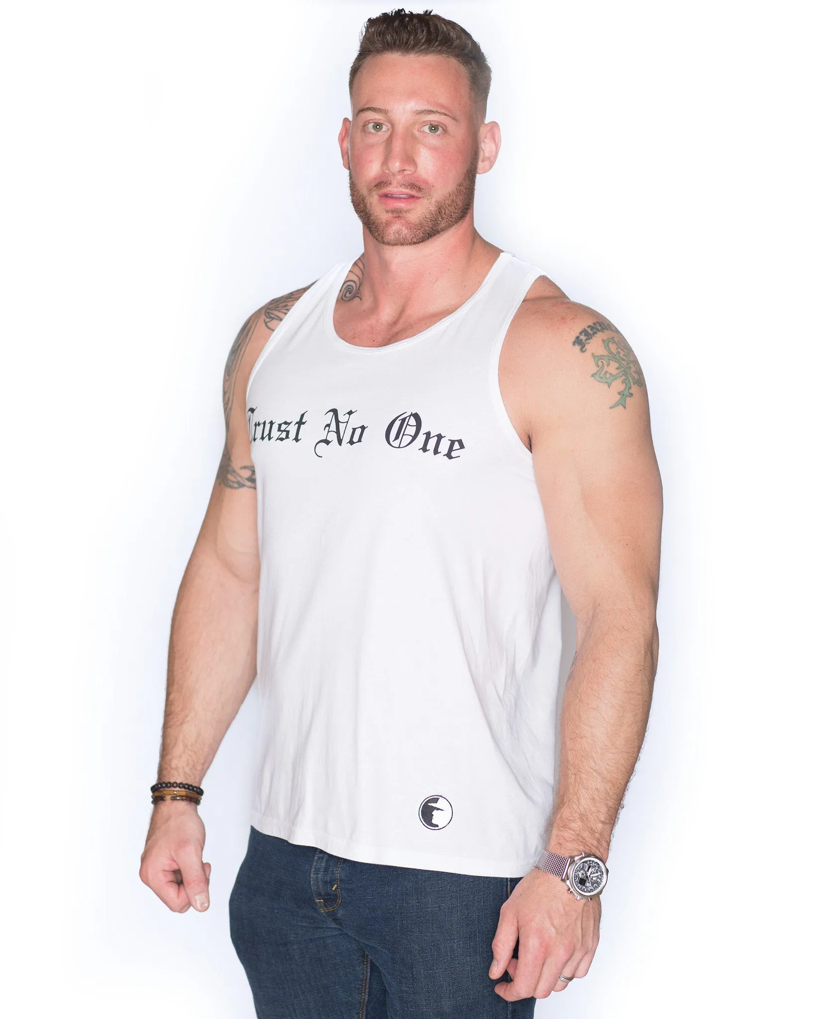 Men's Face of Trust No One Tank Top - Heathered Gray