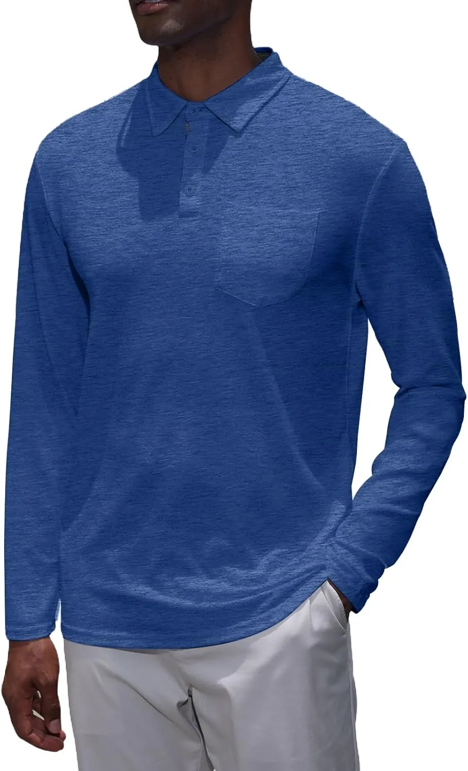 Mens Knit Polo Shirts Long Sleeve Classic Polo Shirts Classic Button Basic Shirt Solid Color Golf Shirts