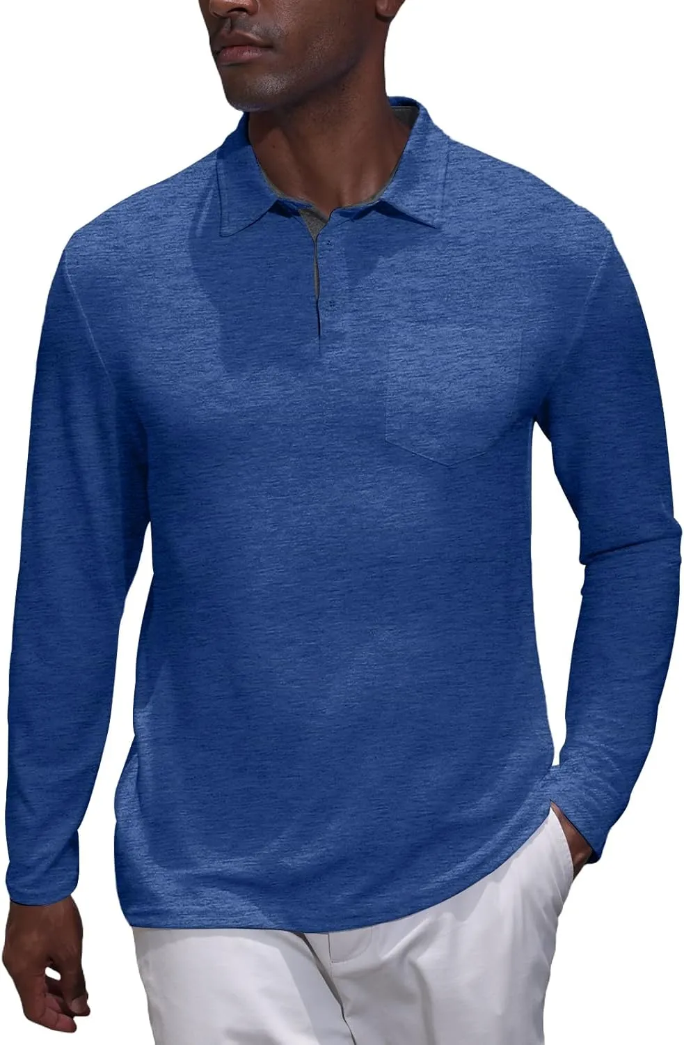 Mens Knit Polo Shirts Long Sleeve Classic Polo Shirts Classic Button Basic Shirt Solid Color Golf Shirts