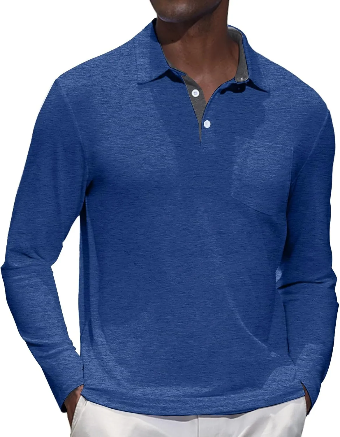 Mens Knit Polo Shirts Long Sleeve Classic Polo Shirts Classic Button Basic Shirt Solid Color Golf Shirts