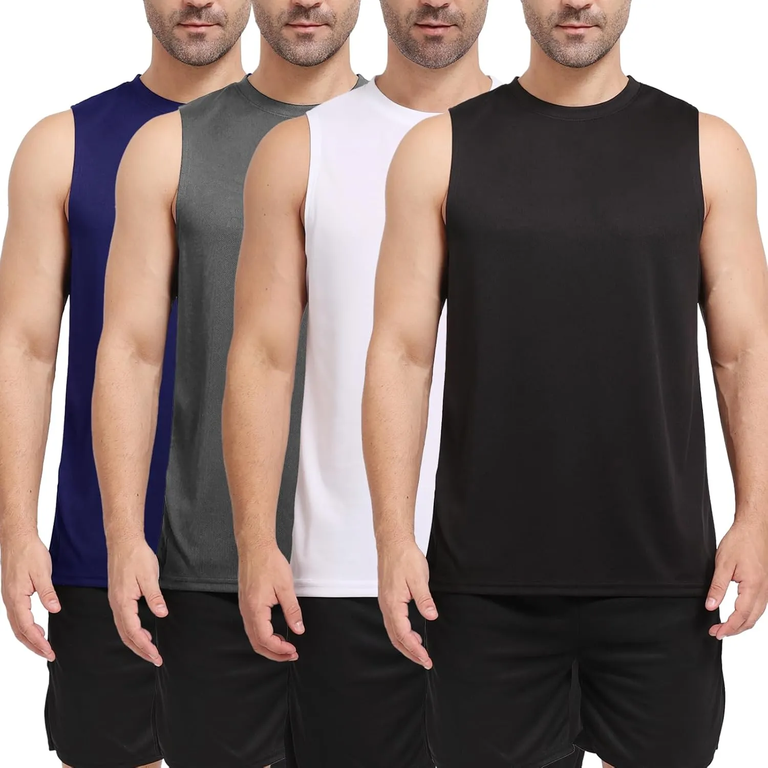 Men's Workout Tank Top 3/4 Pack Quick Dry Fit Muscle Sleeveless Breathable T-Shirt for Gym Bodybuilding