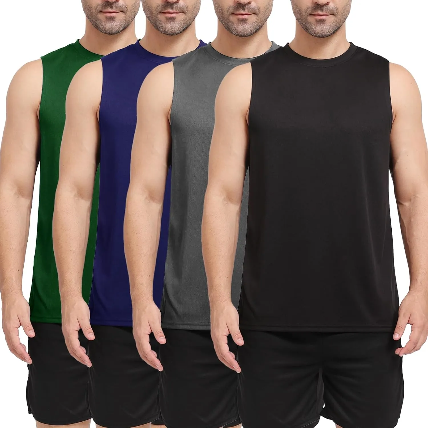 Men's Workout Tank Top 3/4 Pack Quick Dry Fit Muscle Sleeveless Breathable T-Shirt for Gym Bodybuilding