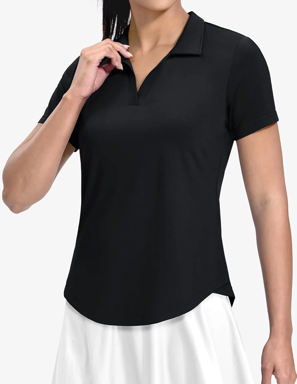 MIER Polo Shirts for Women V Neck Short Sleeve Golf Tennis Shirts Quick Dry Soft UPF 50  Collared Active Tops, Lightweight