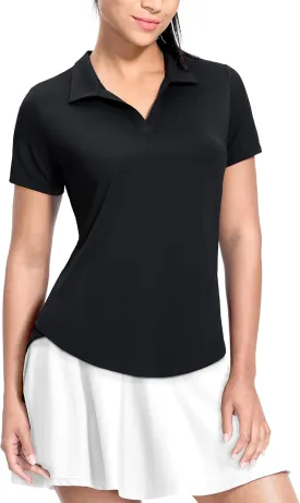 MIER Polo Shirts for Women V Neck Short Sleeve Golf Tennis Shirts Quick Dry Soft UPF 50  Collared Active Tops, Lightweight