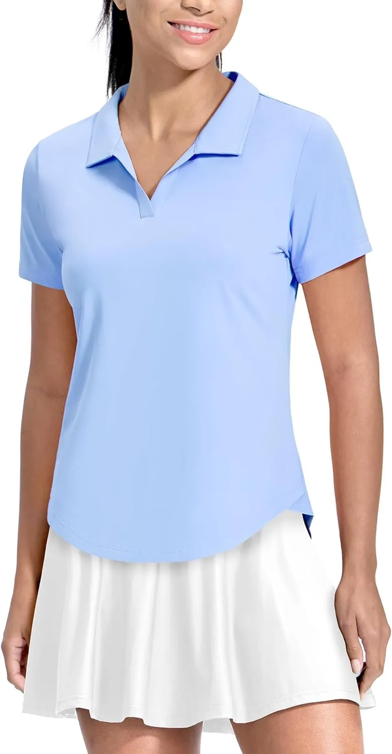 MIER Polo Shirts for Women V Neck Short Sleeve Golf Tennis Shirts Quick Dry Soft UPF 50  Collared Active Tops, Lightweight