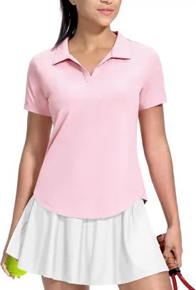 MIER Polo Shirts for Women V Neck Short Sleeve Golf Tennis Shirts Quick Dry Soft UPF 50  Collared Active Tops, Lightweight