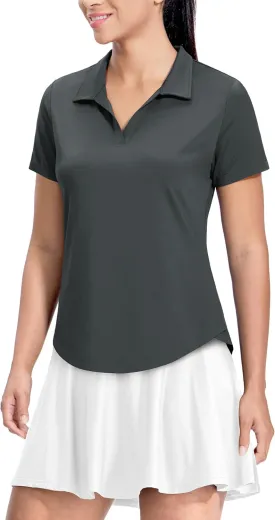 MIER Polo Shirts for Women V Neck Short Sleeve Golf Tennis Shirts Quick Dry Soft UPF 50  Collared Active Tops, Lightweight